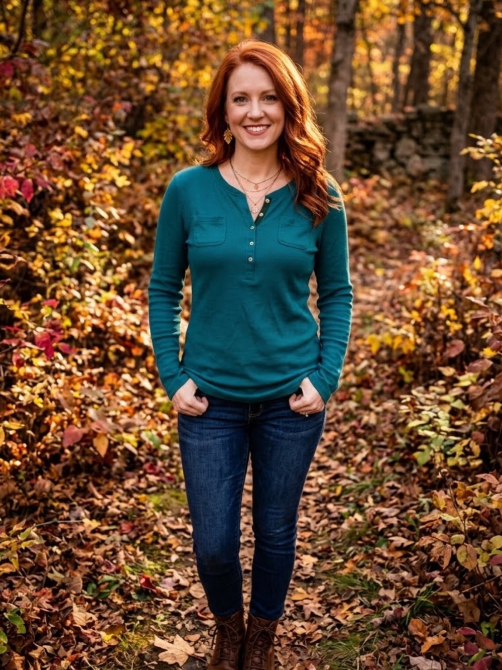 Chaps Teal Long-Sleeve Henley Top